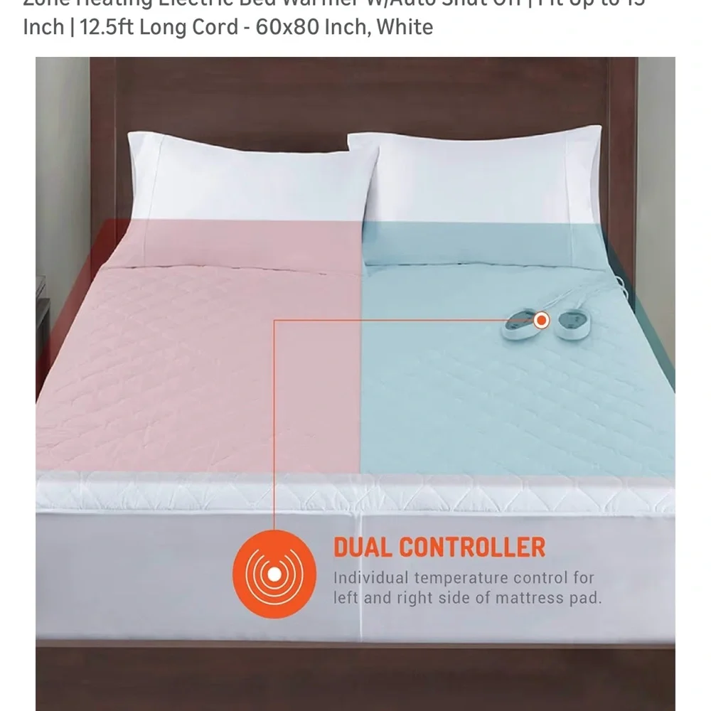 White Electric Heated Blanket with Dual Controls - queen size